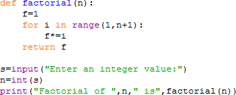 factorial program in python 