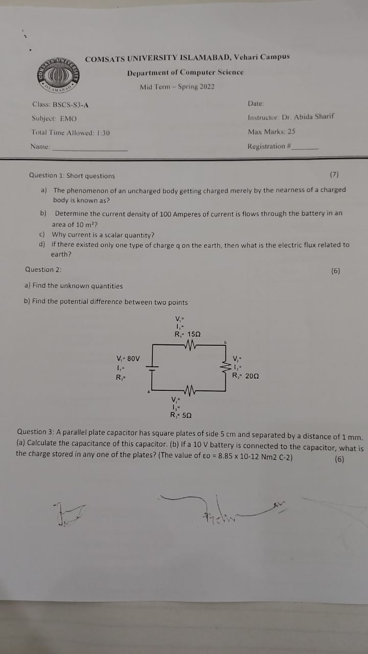 Electricity magnetism and optics past paper