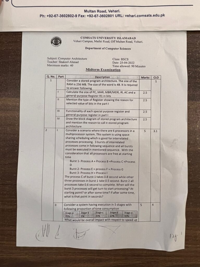 Computer Architecture past question paper | University| cuitutorial