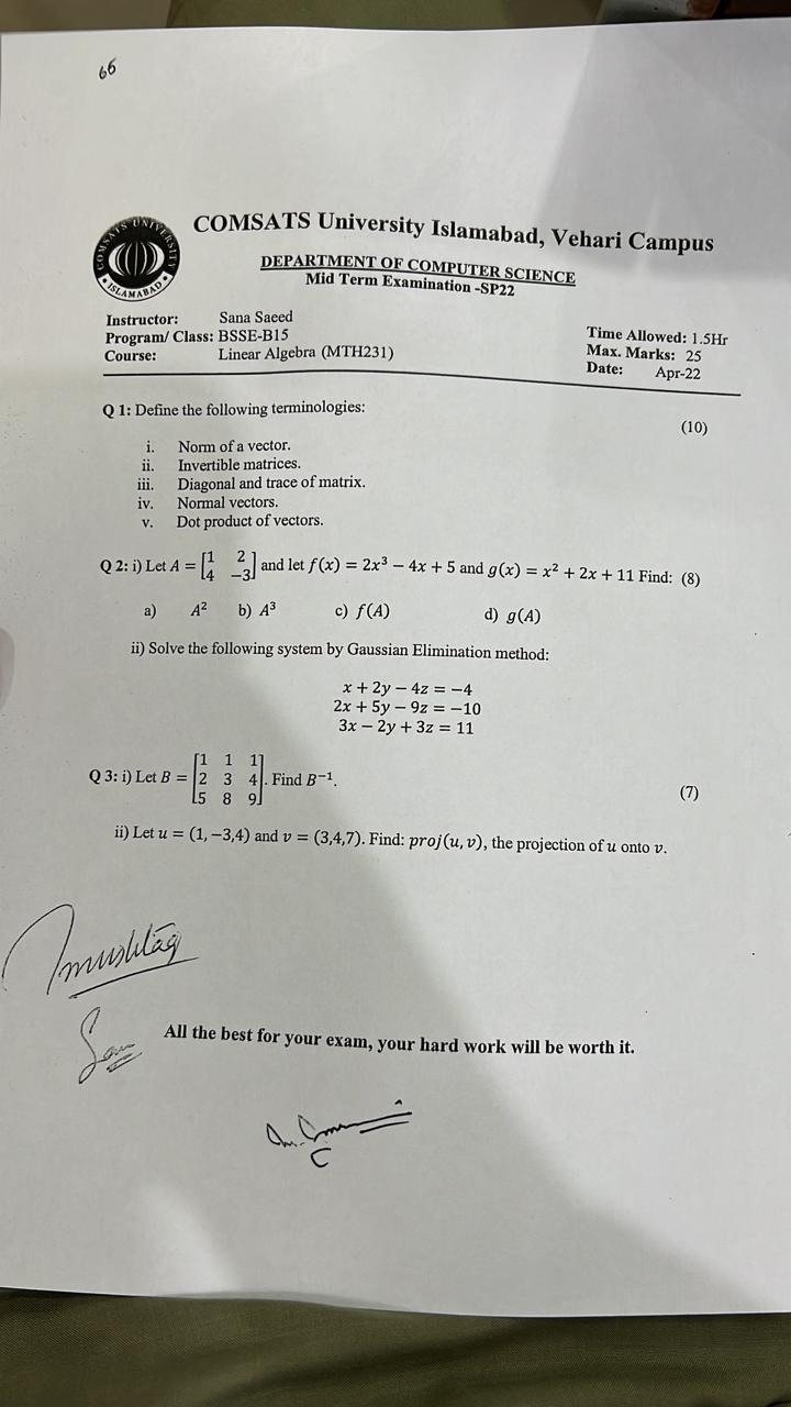 Linear algebra past paper