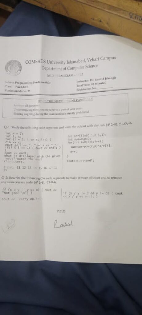 Programming fundamental past question paper | university | cuitutorial