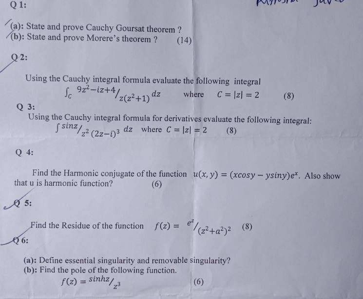 Complex Analysis past question paper 2022