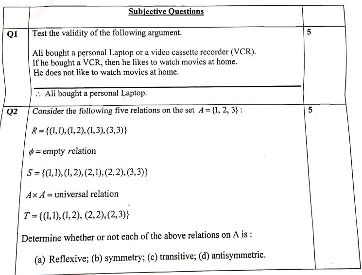 Discrete Mathematics past paper 2022