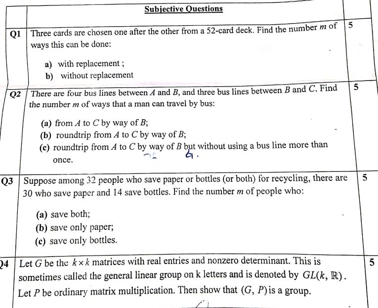 Discrete Mathematics past paper 