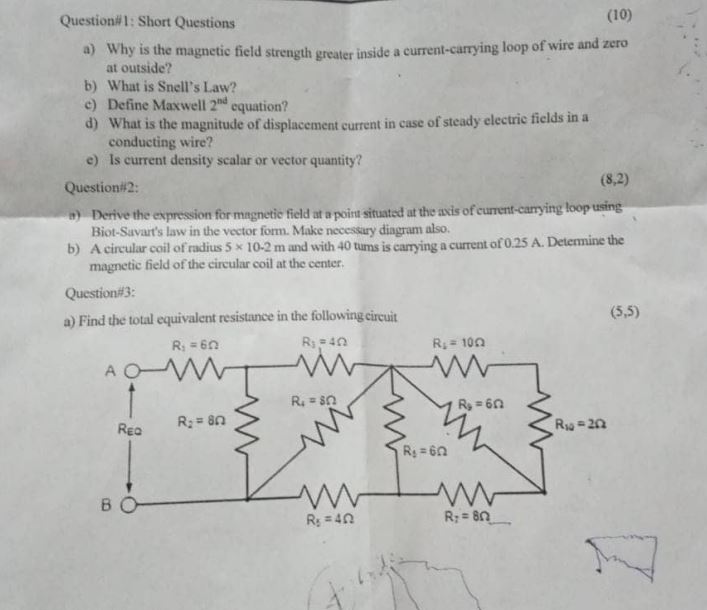 Electricity magnetism and optics past paper