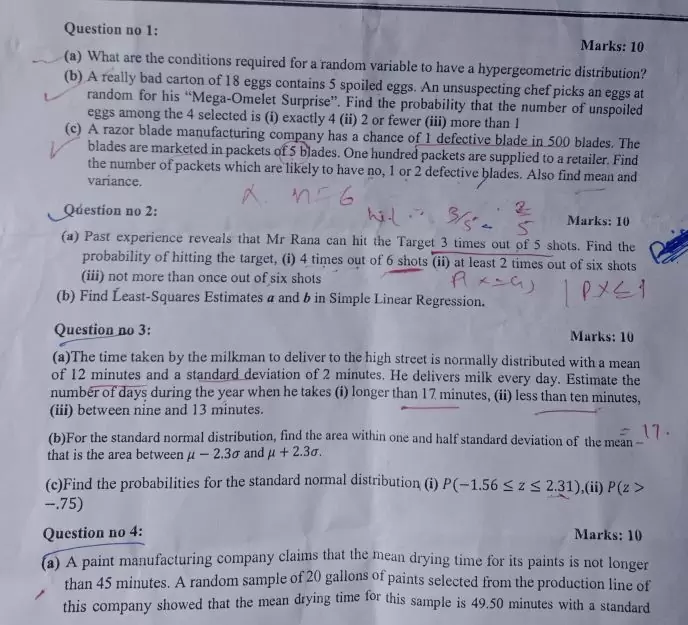 Business Mathematics and statistics past question paper