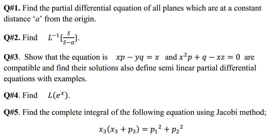 Partial Differential Equations past paper